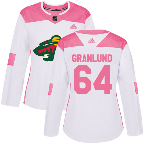 Women's Adidas Minnesota Wild #64 Mikael Granlund Authentic White/Pink Fashion NHL Jersey