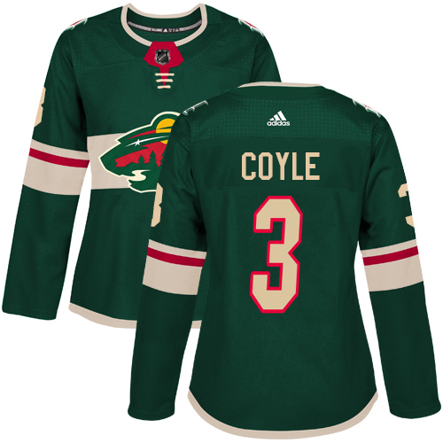 Women's Adidas Minnesota Wild #3 Charlie Coyle Premier Green Home NHL Jersey