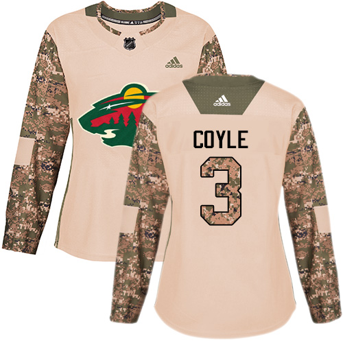 Women's Adidas Minnesota Wild #3 Charlie Coyle Authentic Camo Veterans Day Practice NHL Jersey