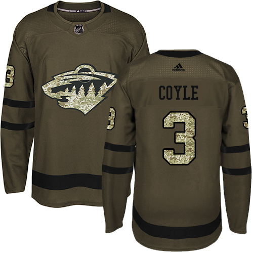 Youth Adidas Minnesota Wild #3 Charlie Coyle Authentic Green Salute to Service NHL Jersey