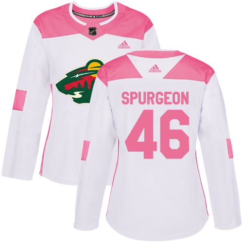 Women's Adidas Minnesota Wild #46 Jared Spurgeon Authentic White/Pink Fashion NHL Jersey
