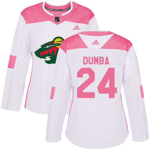 Women's Adidas Minnesota Wild #24 Matt Dumba Authentic White/Pink Fashion NHL Jersey