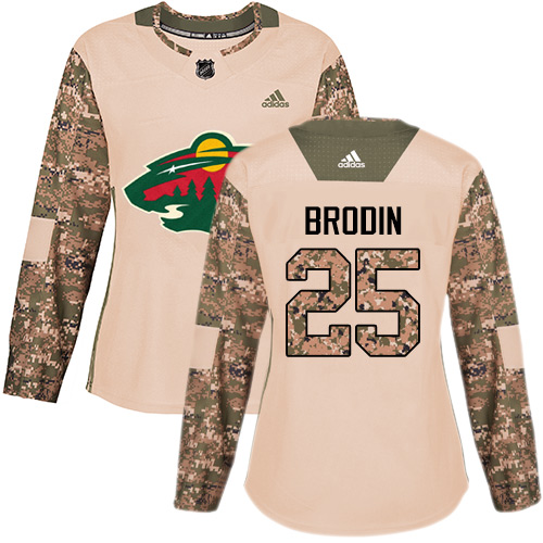 Women's Adidas Minnesota Wild #25 Jonas Brodin Authentic Camo Veterans Day Practice NHL Jersey