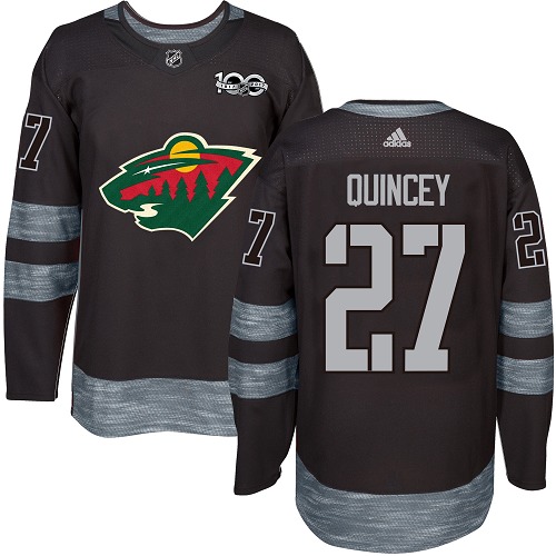 Men's Adidas Minnesota Wild #27 Kyle Quincey Authentic Black 1917-2017 100th Anniversary NHL Jersey