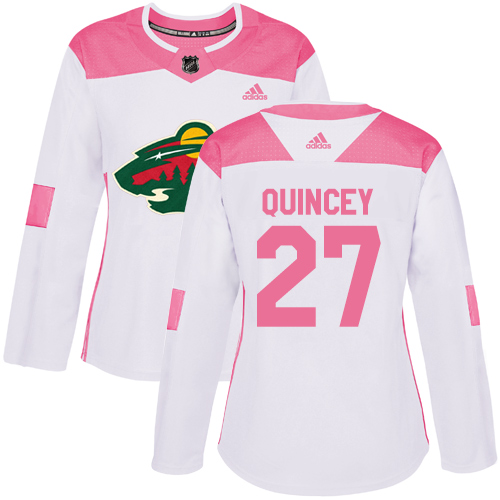 Women's Adidas Minnesota Wild #27 Kyle Quincey Authentic White/Pink Fashion NHL Jersey