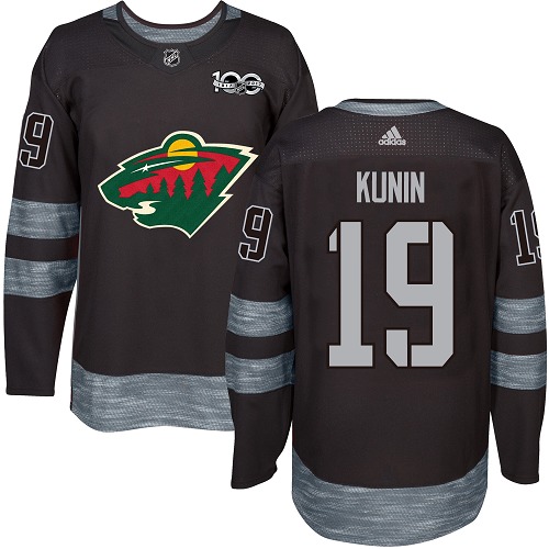 Men's Adidas Minnesota Wild #19 Luke Kunin Authentic Black 1917-2017 100th Anniversary NHL Jersey