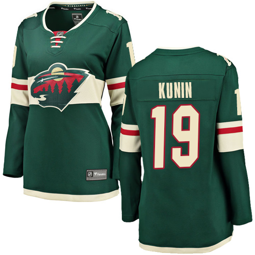 Women's Minnesota Wild #19 Luke Kunin Authentic Green Home Fanatics Branded Breakaway NHL Jersey