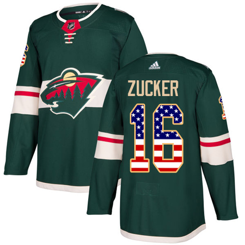 Men's Adidas Minnesota Wild #16 Jason Zucker Authentic Green USA Flag Fashion NHL Jersey