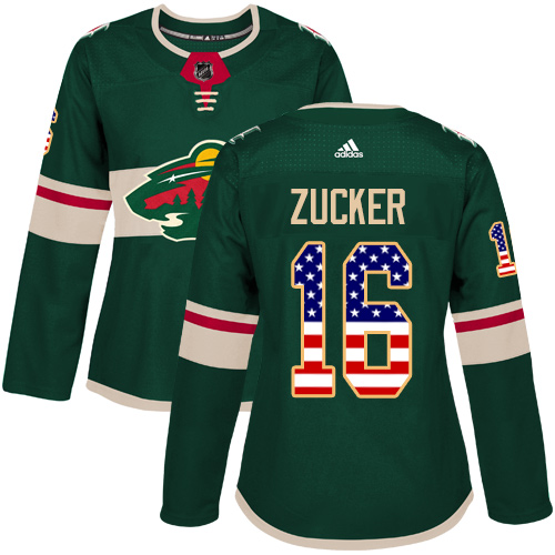Women's Adidas Minnesota Wild #16 Jason Zucker Authentic Green USA Flag Fashion NHL Jersey
