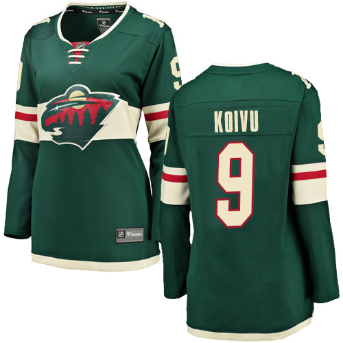 Women's Minnesota Wild #9 Mikko Koivu Authentic Green Home Fanatics Branded Breakaway NHL Jersey