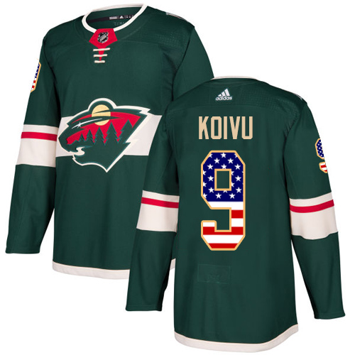 Youth Adidas Minnesota Wild #9 Mikko Koivu Authentic Green USA Flag Fashion NHL Jersey