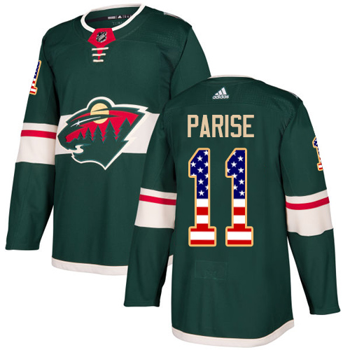Men's Adidas Minnesota Wild #11 Zach Parise Authentic Green USA Flag Fashion NHL Jersey