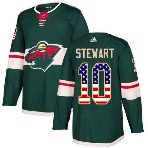 Men's Adidas Minnesota Wild #10 Chris Stewart Authentic Green USA Flag Fashion NHL Jersey