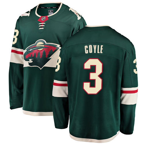 Men's Minnesota Wild #3 Charlie Coyle Authentic Green Home Fanatics Branded Breakaway NHL Jersey