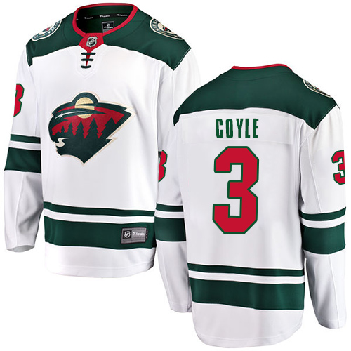 Youth Minnesota Wild #3 Charlie Coyle Authentic White Away Fanatics Branded Breakaway NHL Jersey