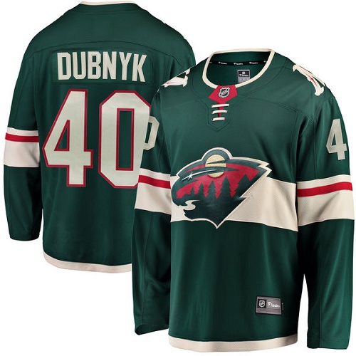 Youth Minnesota Wild #40 Devan Dubnyk Authentic Green Home Fanatics Branded Breakaway NHL Jersey