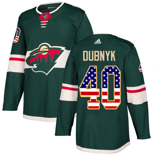 Men's Adidas Minnesota Wild #40 Devan Dubnyk Authentic Green USA Flag Fashion NHL Jersey