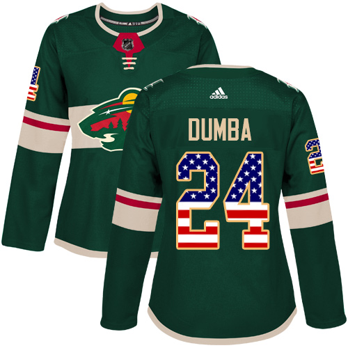 Women's Adidas Minnesota Wild #24 Matt Dumba Authentic Green USA Flag Fashion NHL Jersey