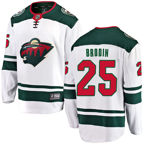 Youth Minnesota Wild #25 Jonas Brodin Authentic White Away Fanatics Branded Breakaway NHL Jersey