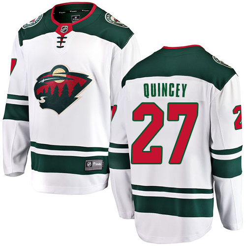 Youth Minnesota Wild #27 Kyle Quincey Authentic White Away Fanatics Branded Breakaway NHL Jersey