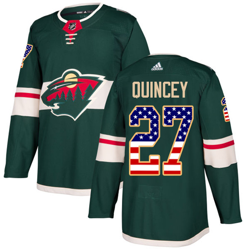 Men's Adidas Minnesota Wild #27 Kyle Quincey Authentic Green USA Flag Fashion NHL Jersey