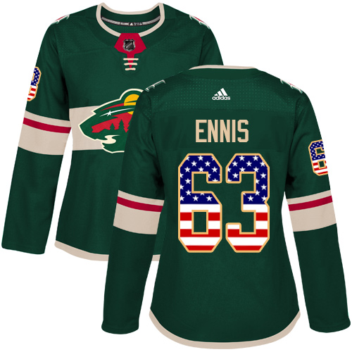 Women's Adidas Minnesota Wild #63 Tyler Ennis Authentic Green USA Flag Fashion NHL Jersey