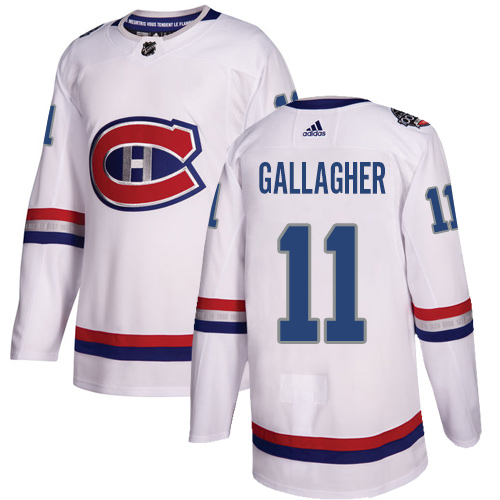 Men's Adidas Montreal Canadiens #11 Brendan Gallagher Authentic White 2017 100 Classic NHL Jersey