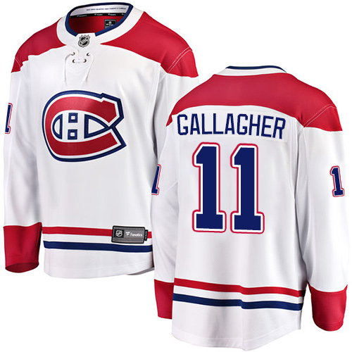 Youth Montreal Canadiens #11 Brendan Gallagher Authentic White Away Fanatics Branded Breakaway NHL Jersey