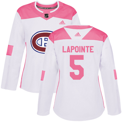Women's Adidas Montreal Canadiens #5 Guy Lapointe Authentic White/Pink Fashion NHL Jersey