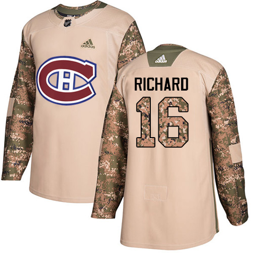 Youth Adidas Montreal Canadiens #16 Henri Richard Authentic Camo Veterans Day Practice NHL Jersey