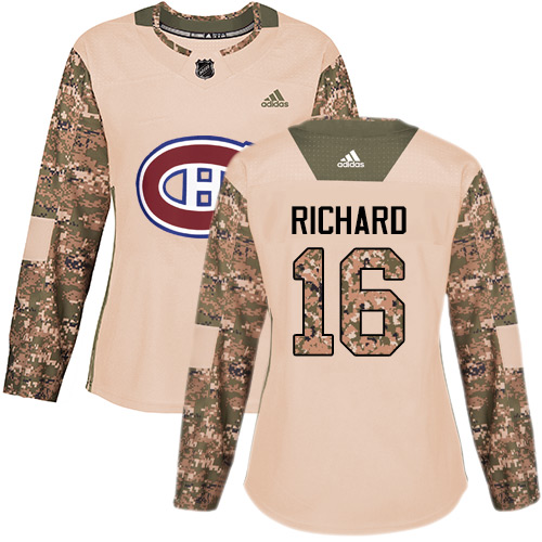 Women's Adidas Montreal Canadiens #16 Henri Richard Authentic Camo Veterans Day Practice NHL Jersey