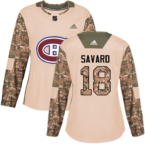 Women's Adidas Montreal Canadiens #18 Serge Savard Authentic Camo Veterans Day Practice NHL Jersey