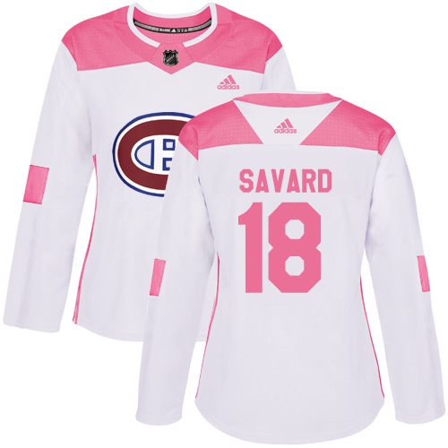 Women's Adidas Montreal Canadiens #18 Serge Savard Authentic White/Pink Fashion NHL Jersey