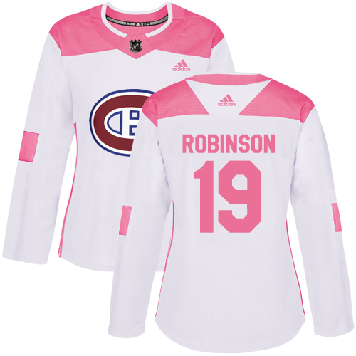 Women's Adidas Montreal Canadiens #19 Larry Robinson Authentic White/Pink Fashion NHL Jersey