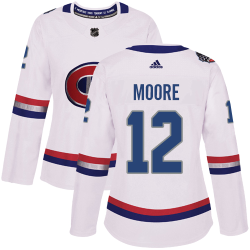 Women's Adidas Montreal Canadiens #12 Dickie Moore Authentic White 2017 100 Classic NHL Jersey