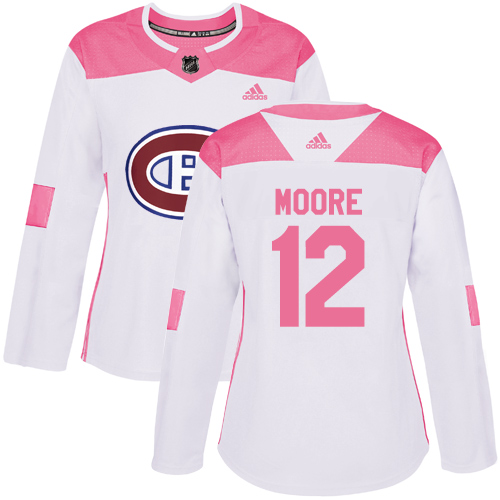 Women's Adidas Montreal Canadiens #12 Dickie Moore Authentic White/Pink Fashion NHL Jersey
