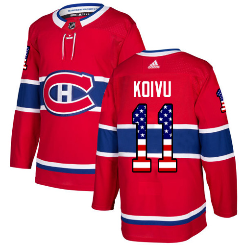Men's Adidas Montreal Canadiens #11 Saku Koivu Authentic Red USA Flag Fashion NHL Jersey