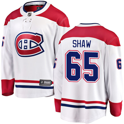 Men's Montreal Canadiens #65 Andrew Shaw Authentic White Away Fanatics Branded Breakaway NHL Jersey