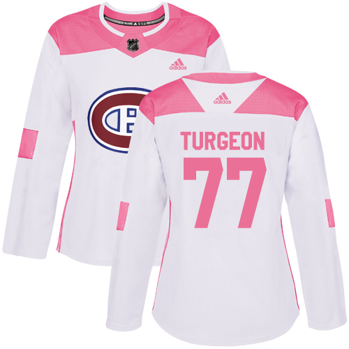 Women's Adidas Montreal Canadiens #77 Pierre Turgeon Authentic White/Pink Fashion NHL Jersey