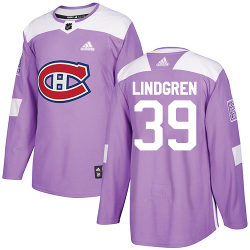 Men's Adidas Montreal Canadiens #39 Charlie Lindgren Authentic Purple Fights Cancer Practice NHL Jersey