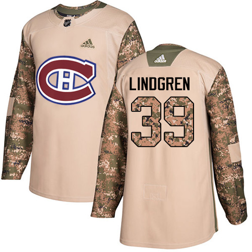 Youth Adidas Montreal Canadiens #39 Charlie Lindgren Authentic Camo Veterans Day Practice NHL Jersey