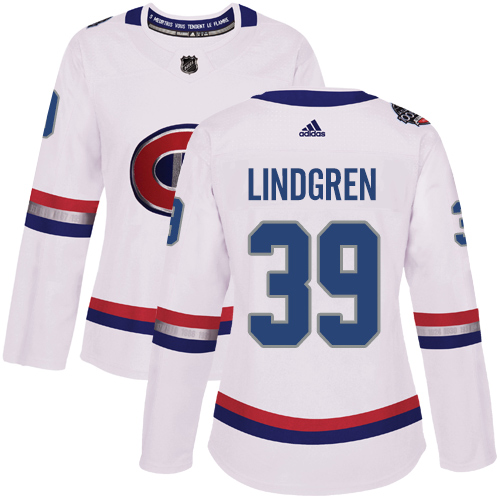 Women's Adidas Montreal Canadiens #39 Charlie Lindgren Authentic White 2017 100 Classic NHL Jersey