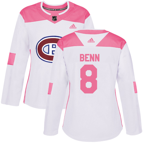 Women's Adidas Montreal Canadiens #8 Jordie Benn Authentic White/Pink Fashion NHL Jersey