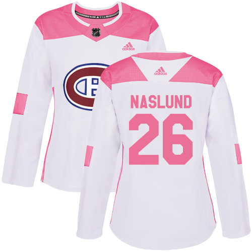Women's Adidas Montreal Canadiens #26 Mats Naslund Authentic White/Pink Fashion NHL Jersey