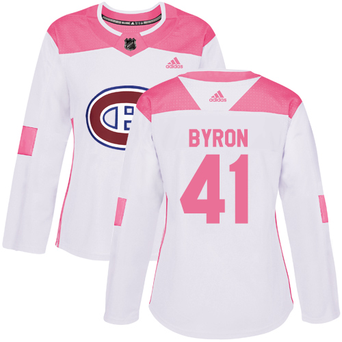 Women's Adidas Montreal Canadiens #41 Paul Byron Authentic White/Pink Fashion NHL Jersey