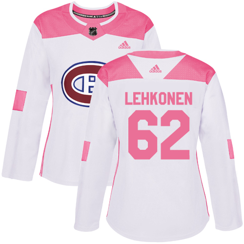 Women's Adidas Montreal Canadiens #62 Artturi Lehkonen Authentic White/Pink Fashion NHL Jersey