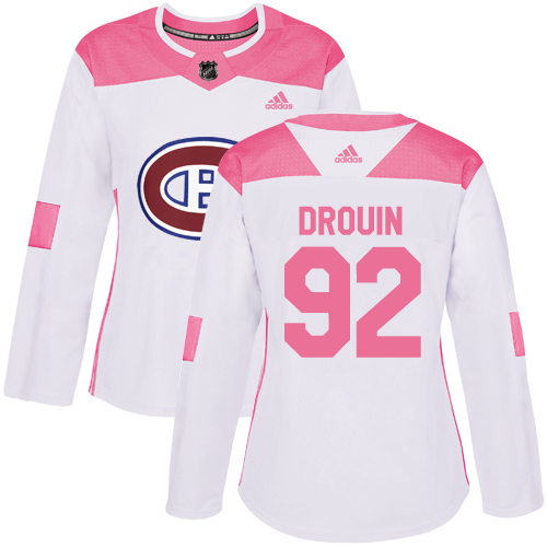 Women's Adidas Montreal Canadiens #92 Jonathan Drouin Authentic White/Pink Fashion NHL Jersey