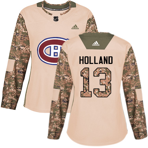 Women's Adidas Montreal Canadiens #13 Peter Holland Authentic Camo Veterans Day Practice NHL Jersey