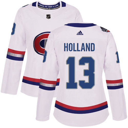 Women's Adidas Montreal Canadiens #13 Peter Holland Authentic White 2017 100 Classic NHL Jersey