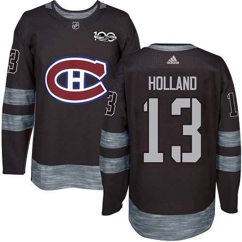 Men's Adidas Montreal Canadiens #13 Peter Holland Authentic Black 1917-2017 100th Anniversary NHL Jersey